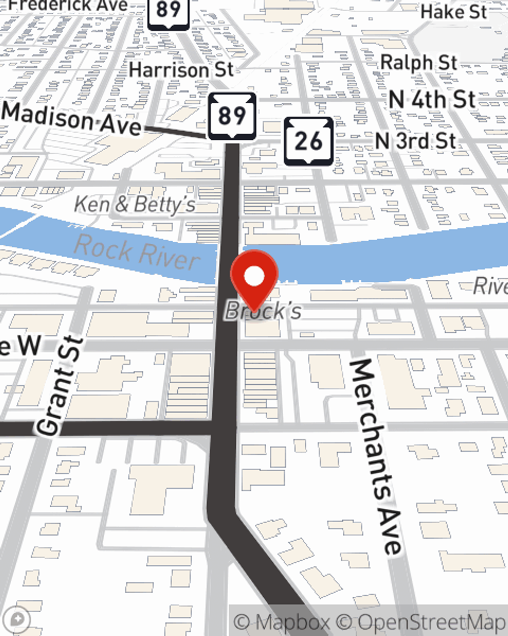 Map showing State Farm Agent Andy Eyers's office at 45 S Water Street E, Fort Atkinson, WI