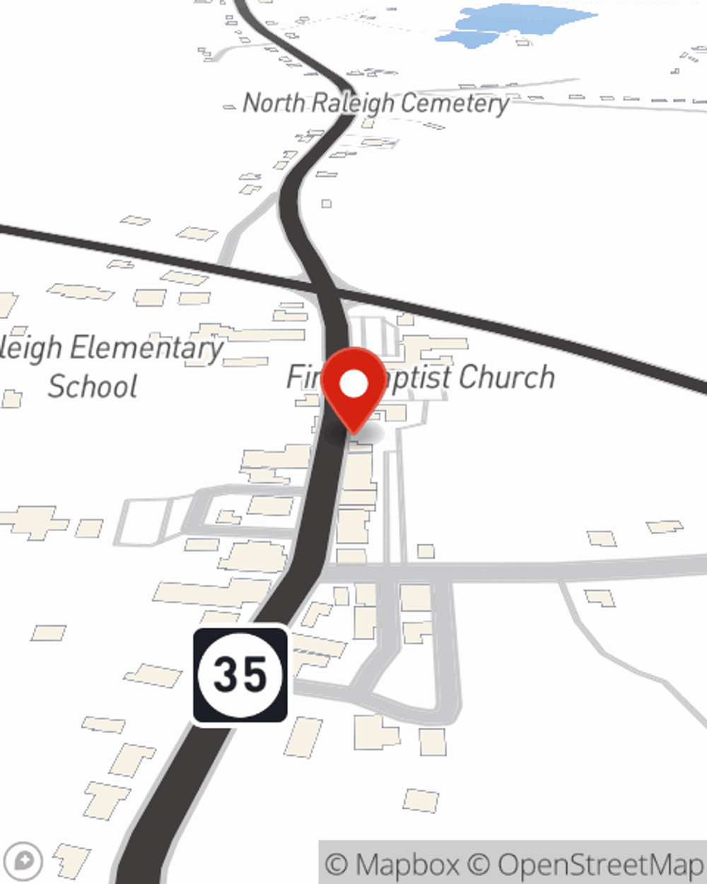 Map showing State Farm Agent Malcolm Houston's office at 148 Main Street, Raleigh, MS
