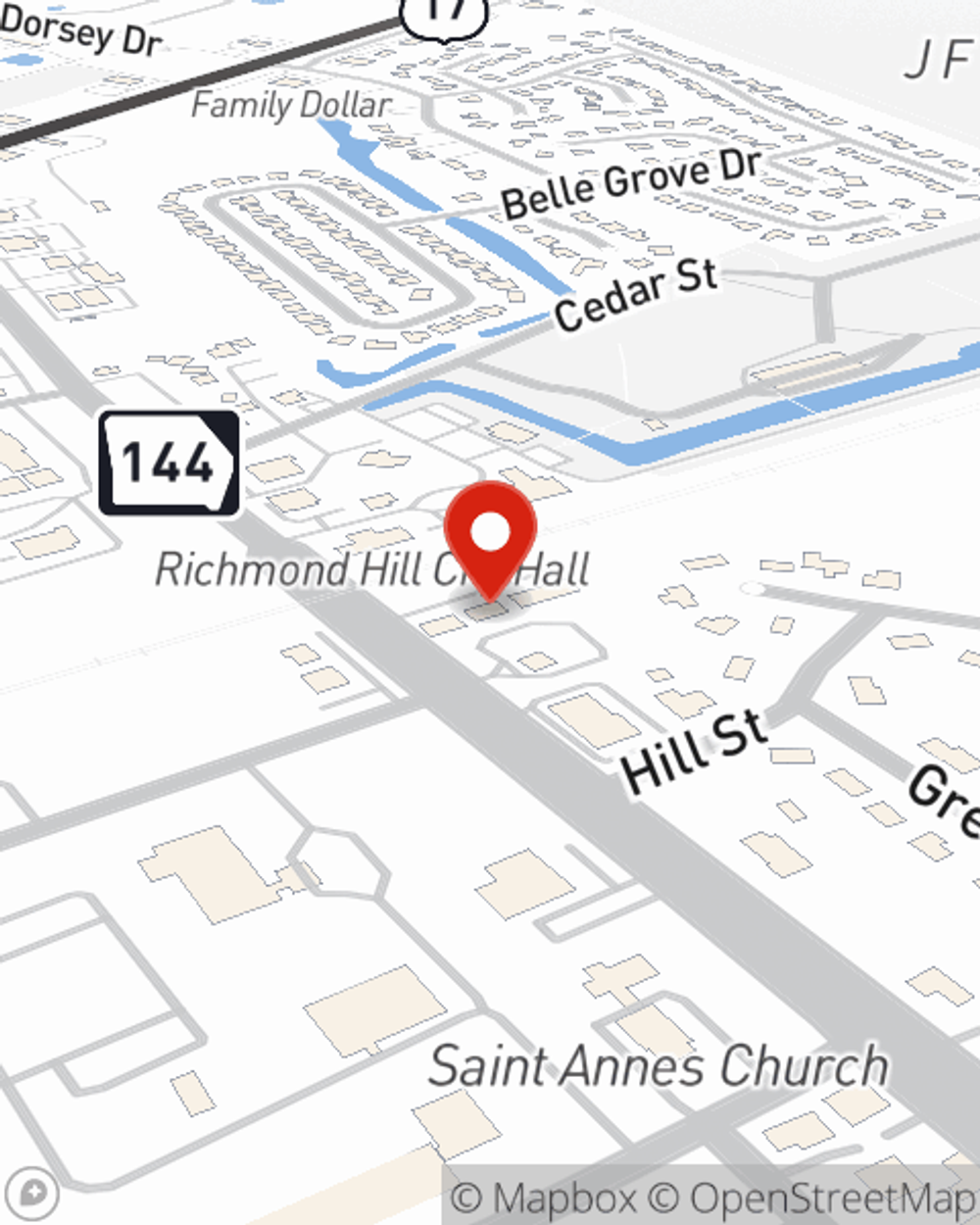 Map showing State Farm Agent Kacy Vance's office at 10385 Ford Ave Unit D, Richmond Hill, GA