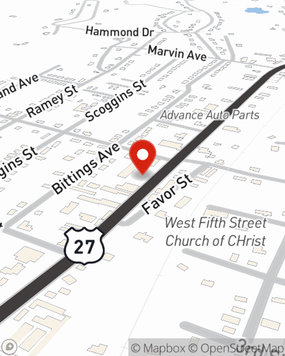 Map showing State Farm Agent Jared Page's office at 10513 Commerce Street, Summerville, GA