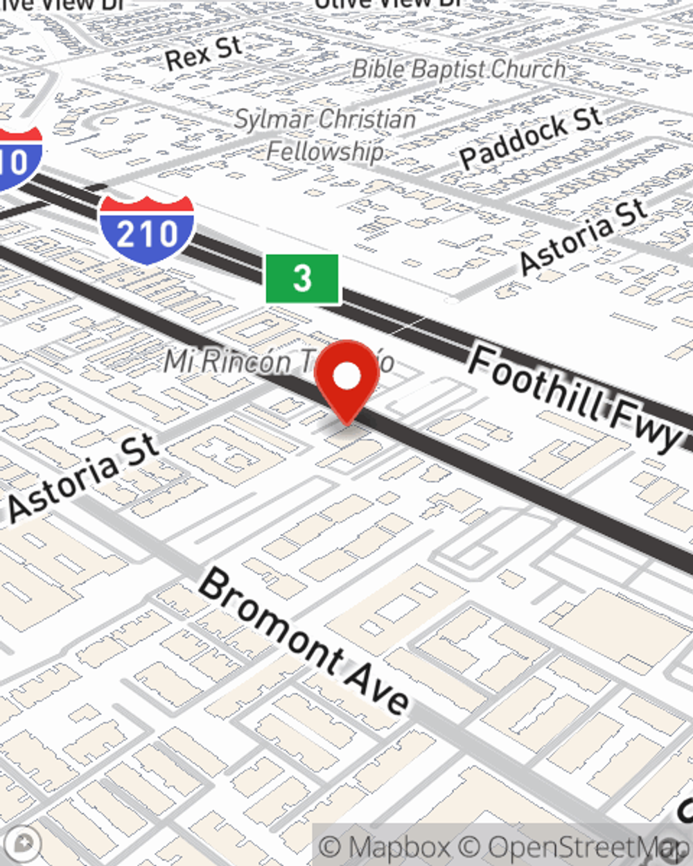 Map showing State Farm Agent Carlos Cornejo's office at 13920 Foothill BLVD Suite A, Sylmar, CA