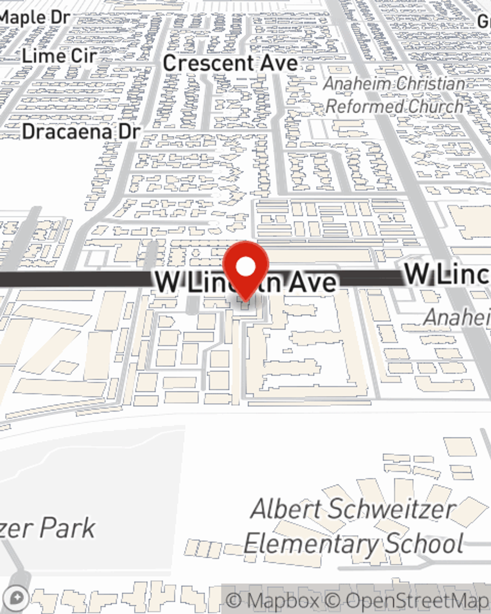 Map showing State Farm Agent David Reyes's office at 2840 W Lincoln Avenue, Anaheim, CA