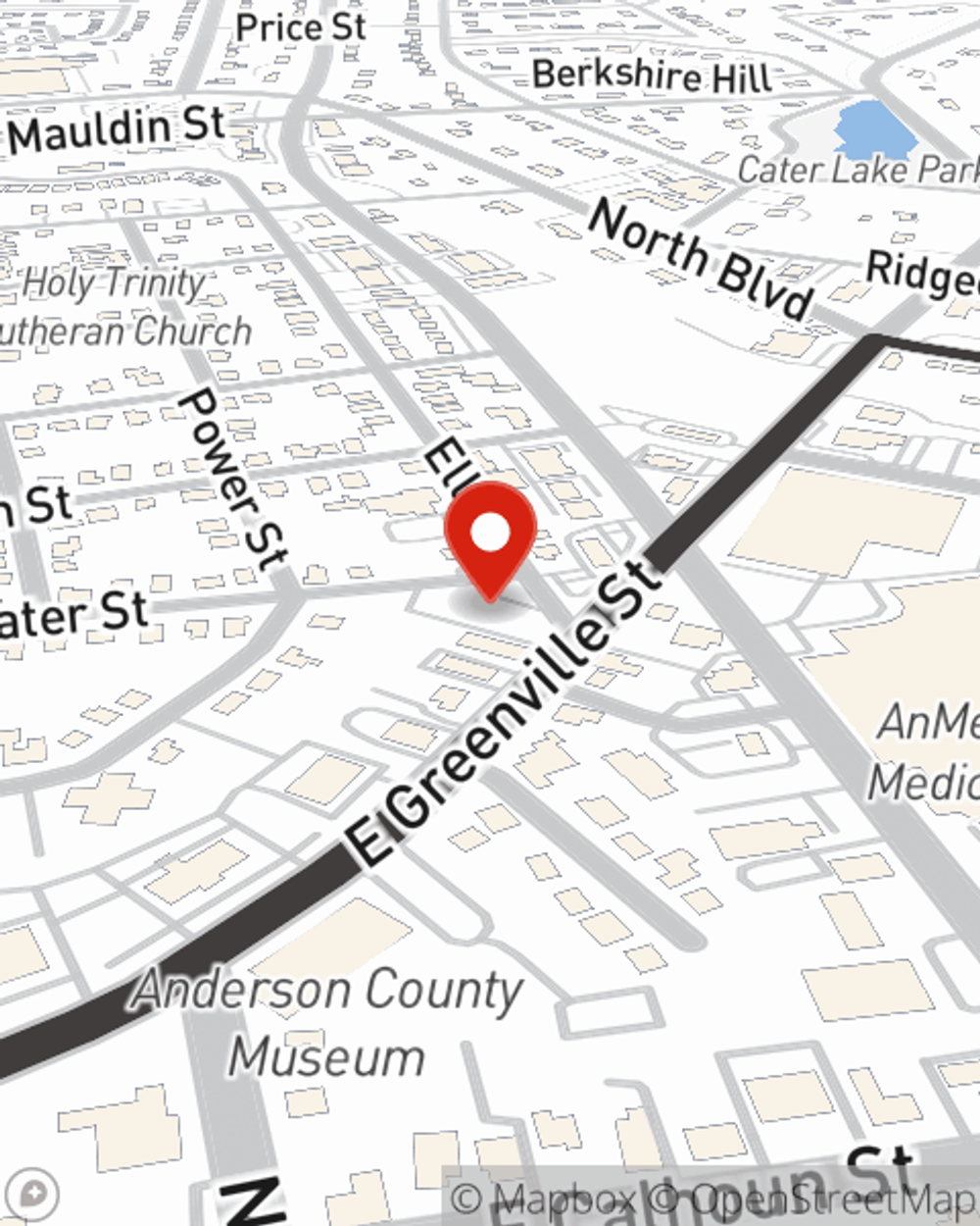 Map showing State Farm Agent Chase Stephens's office at 309 E Greenville Street # A, Anderson, SC