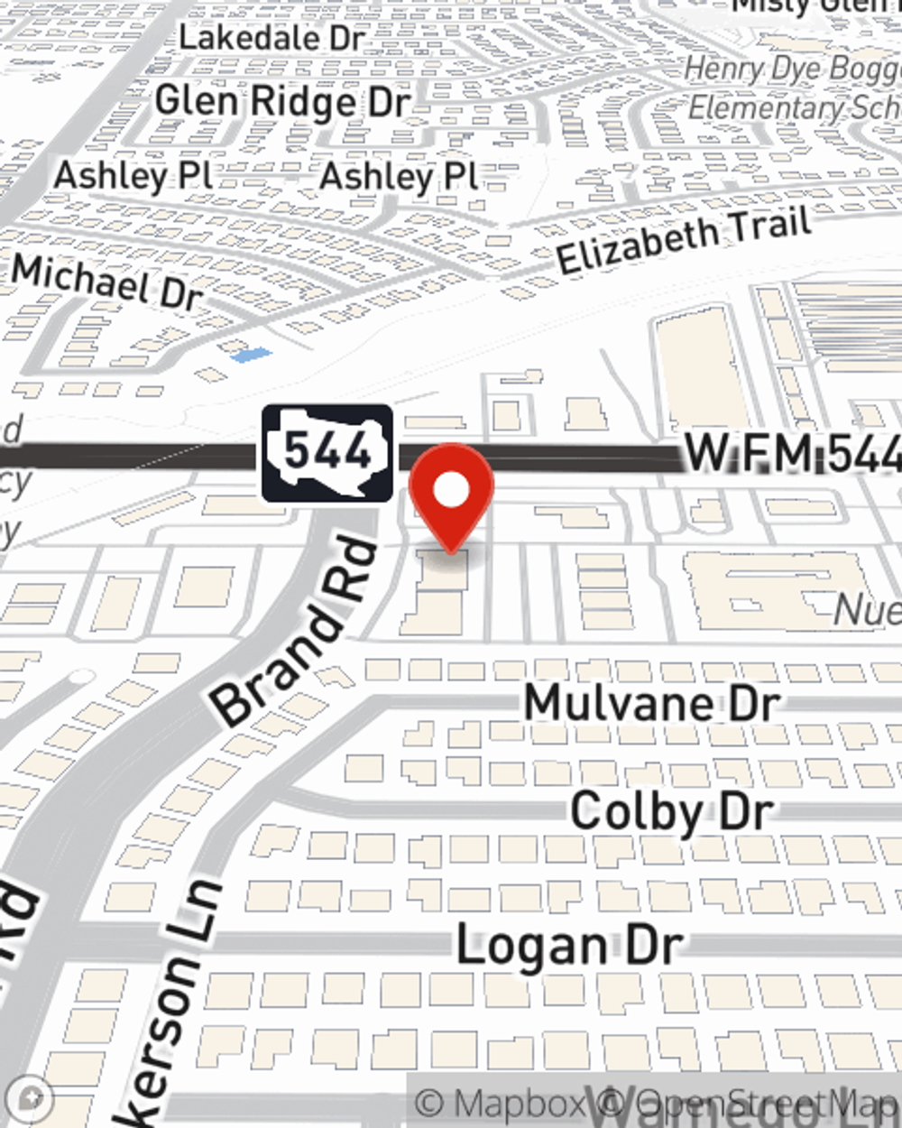 Map showing State Farm Agent Sam McMillin's office at 150 Brand Suite 200, Murphy, TX