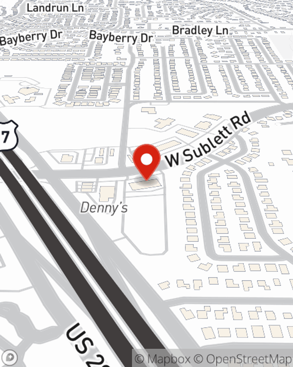 Map showing State Farm Agent Isaiah Whitaker's office at 4720 W Sublett Road Suite 106 Arlington, TX