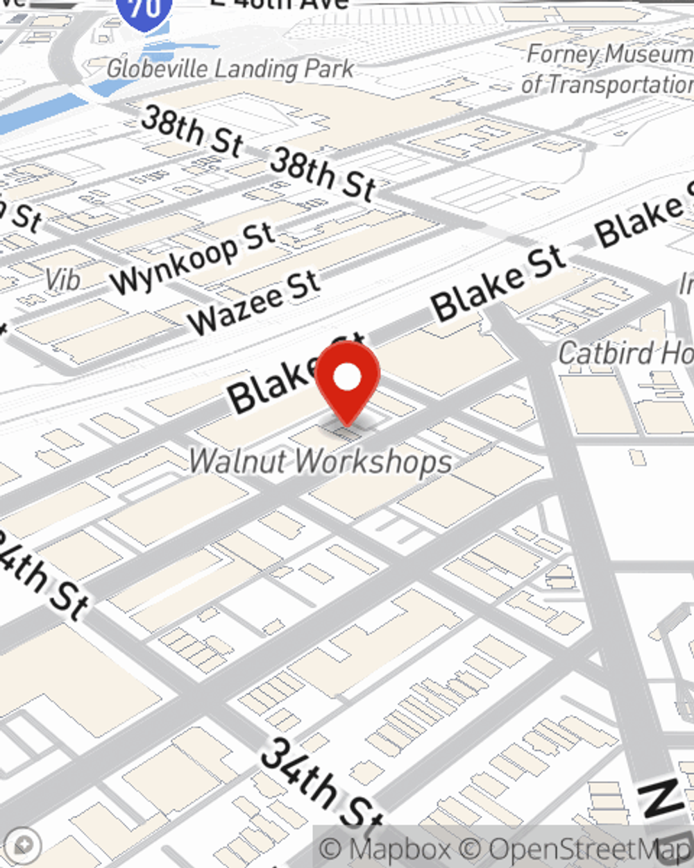 Map showing State Farm Agent Mason Good's office at 3535 Walnut St, Denver, CO
