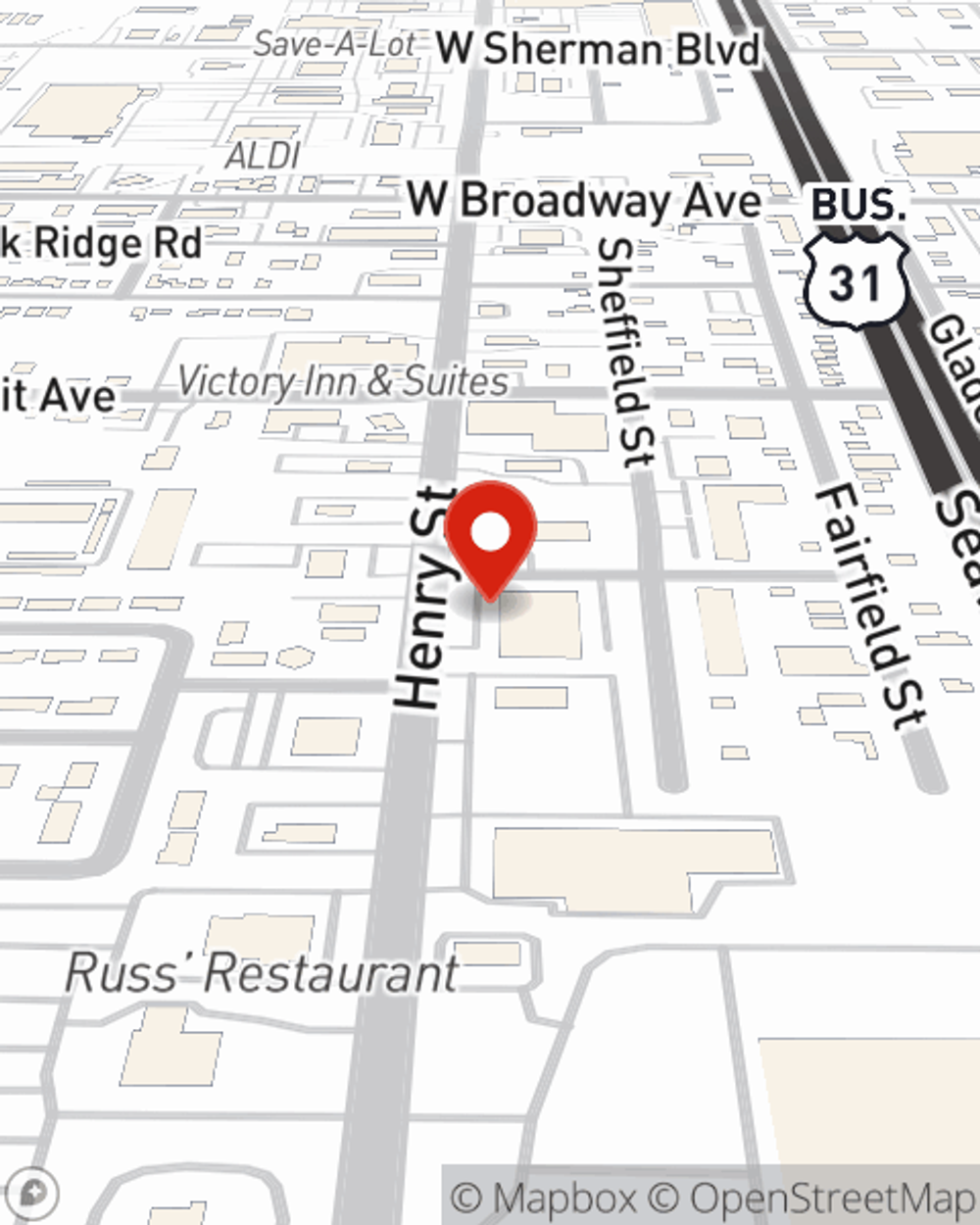Map showing State Farm Agent Jake Kantola's office at 3106 Henry Street, Muskegon, MI