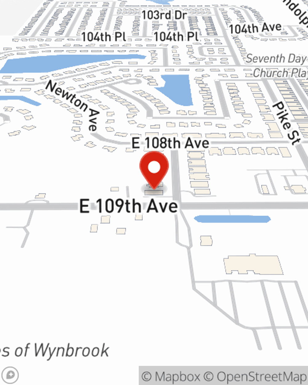 Map showing State Farm Agent Brian Rice's office at 7570 E 109th Avenue, Crown Point, IN