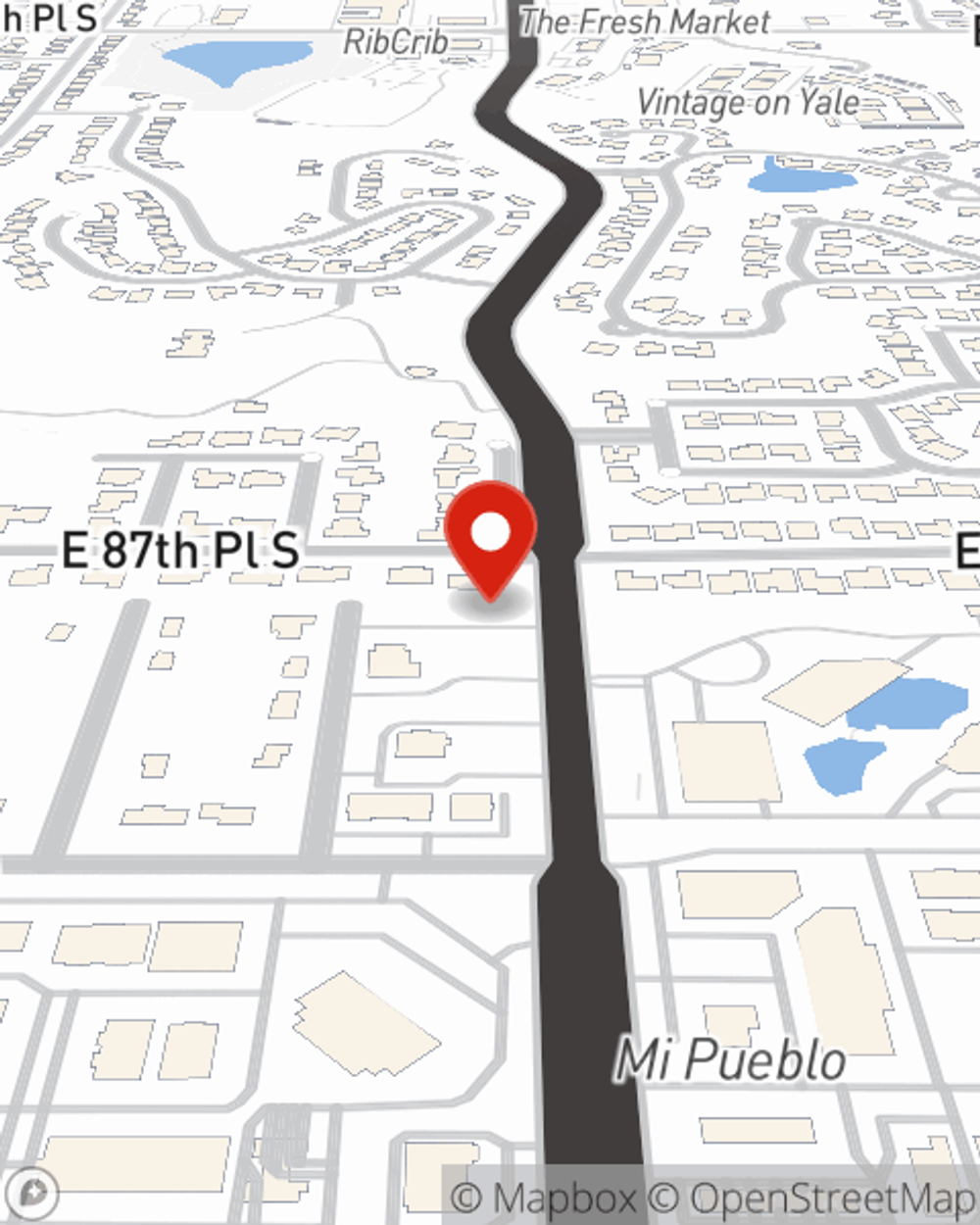 Map showing State Farm Agent Tyler McCall's office at 8806 S Yale Ave, Suite A, Tulsa, OK