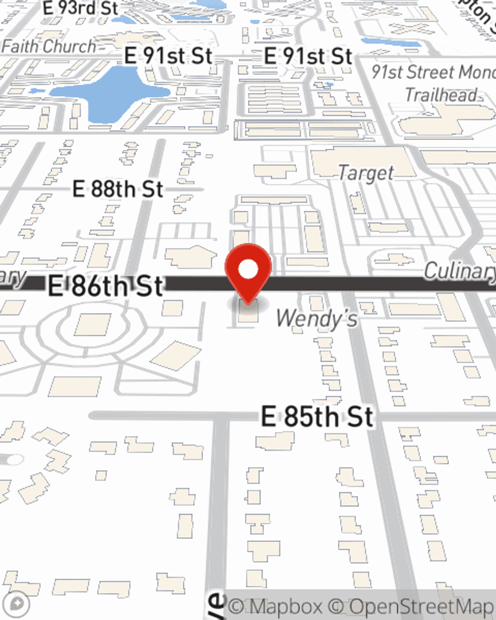 Map showing State Farm Agent Alistair Filmore's office at 1001 E 86th Street Suite E, Indianapolis, IN