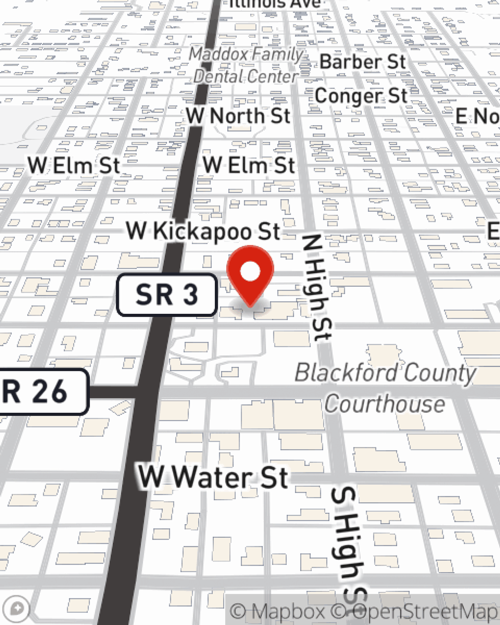 Map showing State Farm Agent Travis Smock's office at 112 N Jefferson St, Hartford City, IN