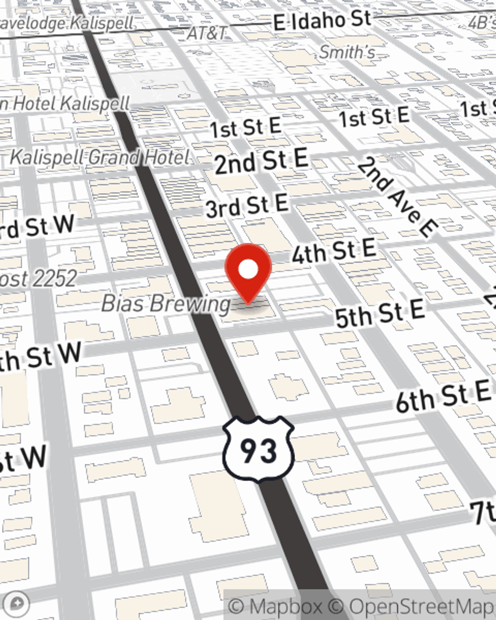 Map showing State Farm Agent Matt Downing's office at 445 Main Street Kalispell, MT