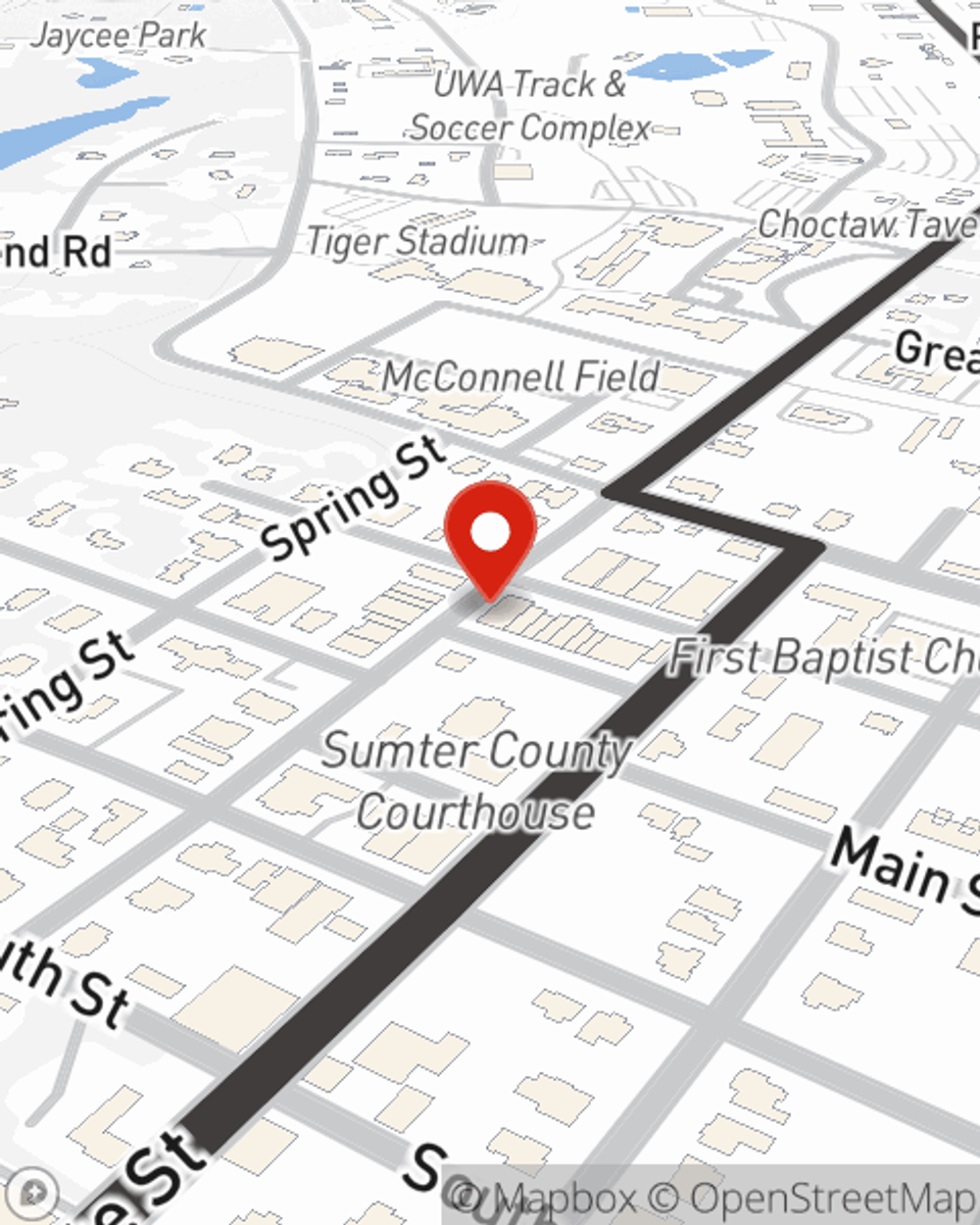 Map showing State Farm Agent Cody Mordecai's office at 216 S Washington St. Livingston, AL
