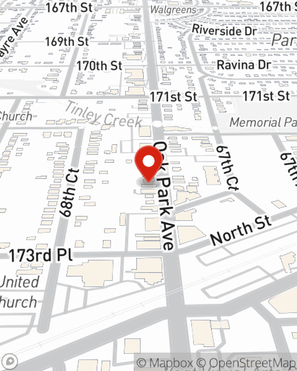 Map showing State Farm Agent Jim Fuentes's office at 17256 Oak Park Avenue, Tinley Park, IL