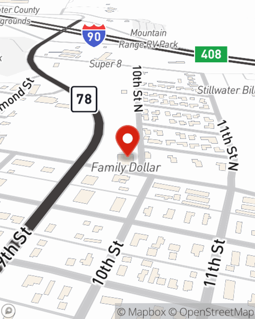 Map showing State Farm Agent Tom Maack's office at 444 9th St N Suite 4, Columbus, MT