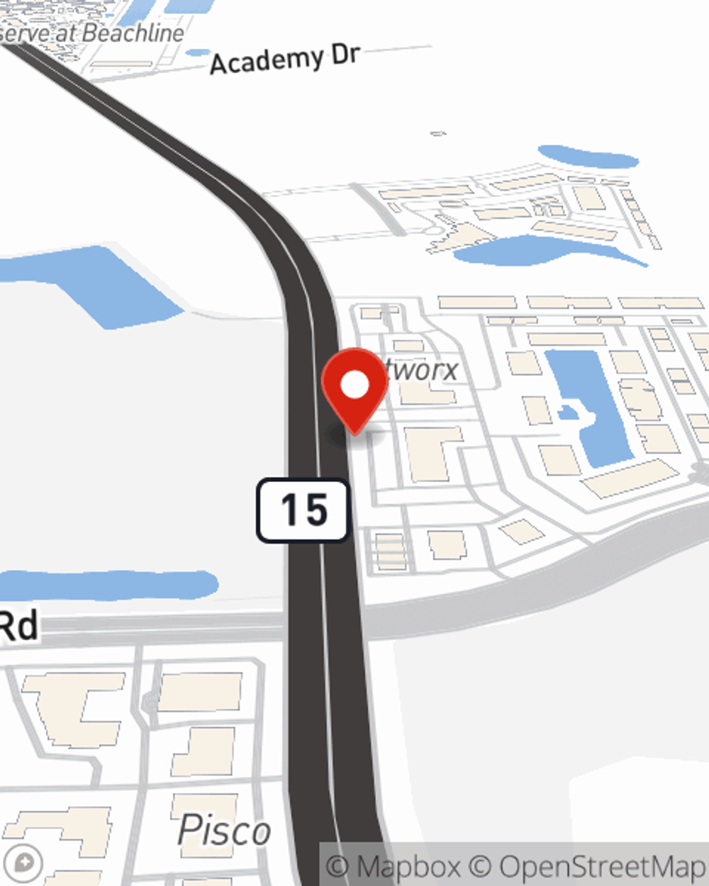Map showing State Farm Agent Michael Moore's office at 9161 Narcoossee Rd, Ste 207, Orlando, FL