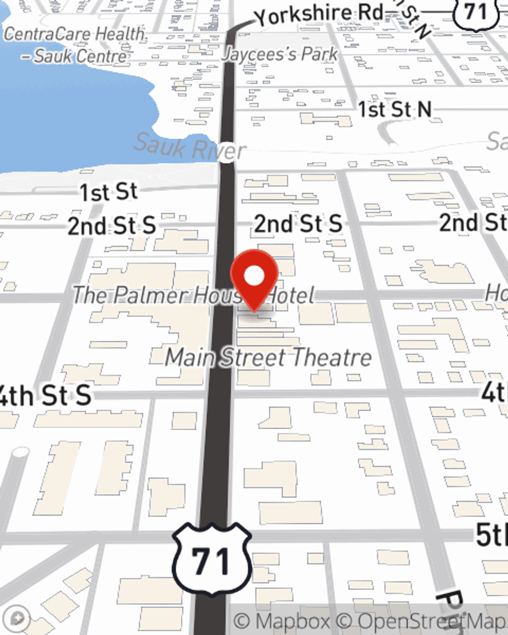 Map showing State Farm Agent Chris Johnson's office at 309 Main Street S, Sauk Centre, MN