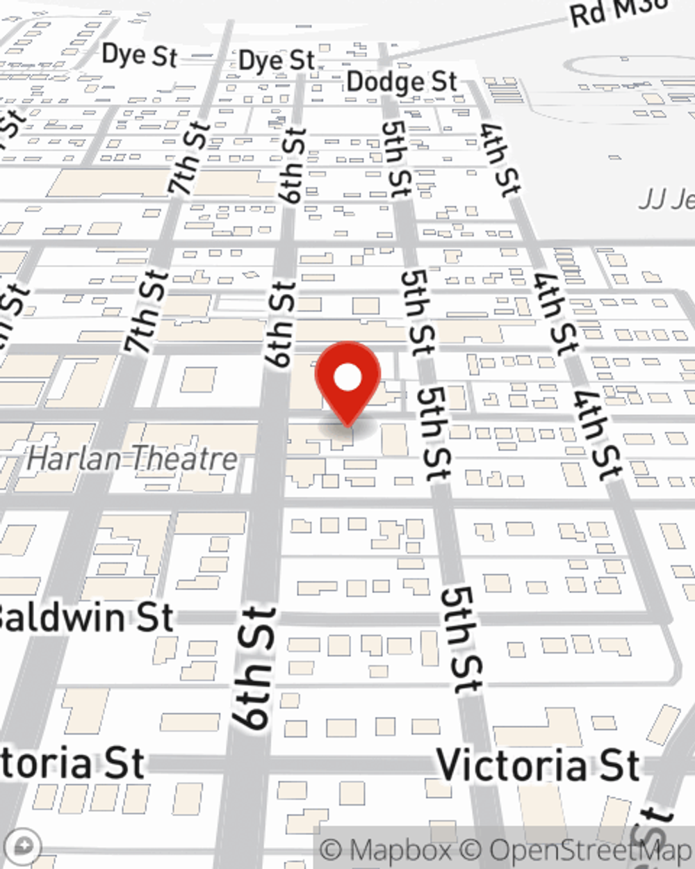 Map showing State Farm Agent EJ Leinen's office at 513 Court Street, Harlan, IA