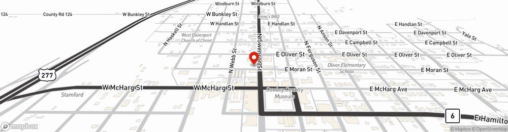 Map showing State Farm Agent Tom Bassett's office at 201 N Swenson St, Stamford, TX