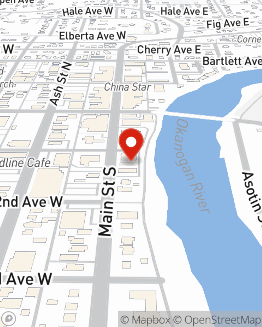 Map showing State Farm Agent Brian Evans's office at 107 S Main Street, Omak, WA
