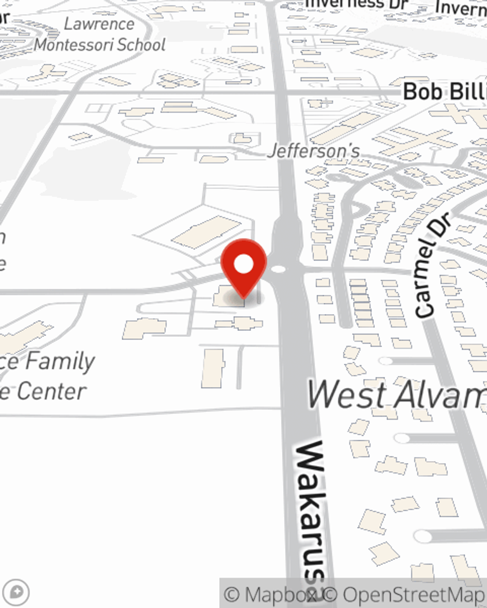 Map showing State Farm Agent Kurt Goeser's office at 1811 Wakarusa Drive, Ste 100, Lawrence, KS