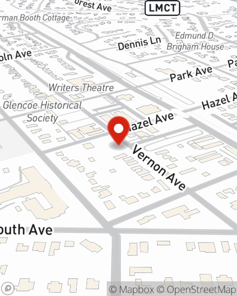 Map showing State Farm Agent Brian Lock's office at 630 Vernon Avenue Suite A, Glencoe, IL