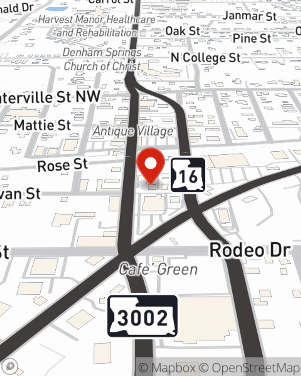 Map showing State Farm Agent Garris Wilcox's office at 206 S Range Avenue Denham Springs, LA