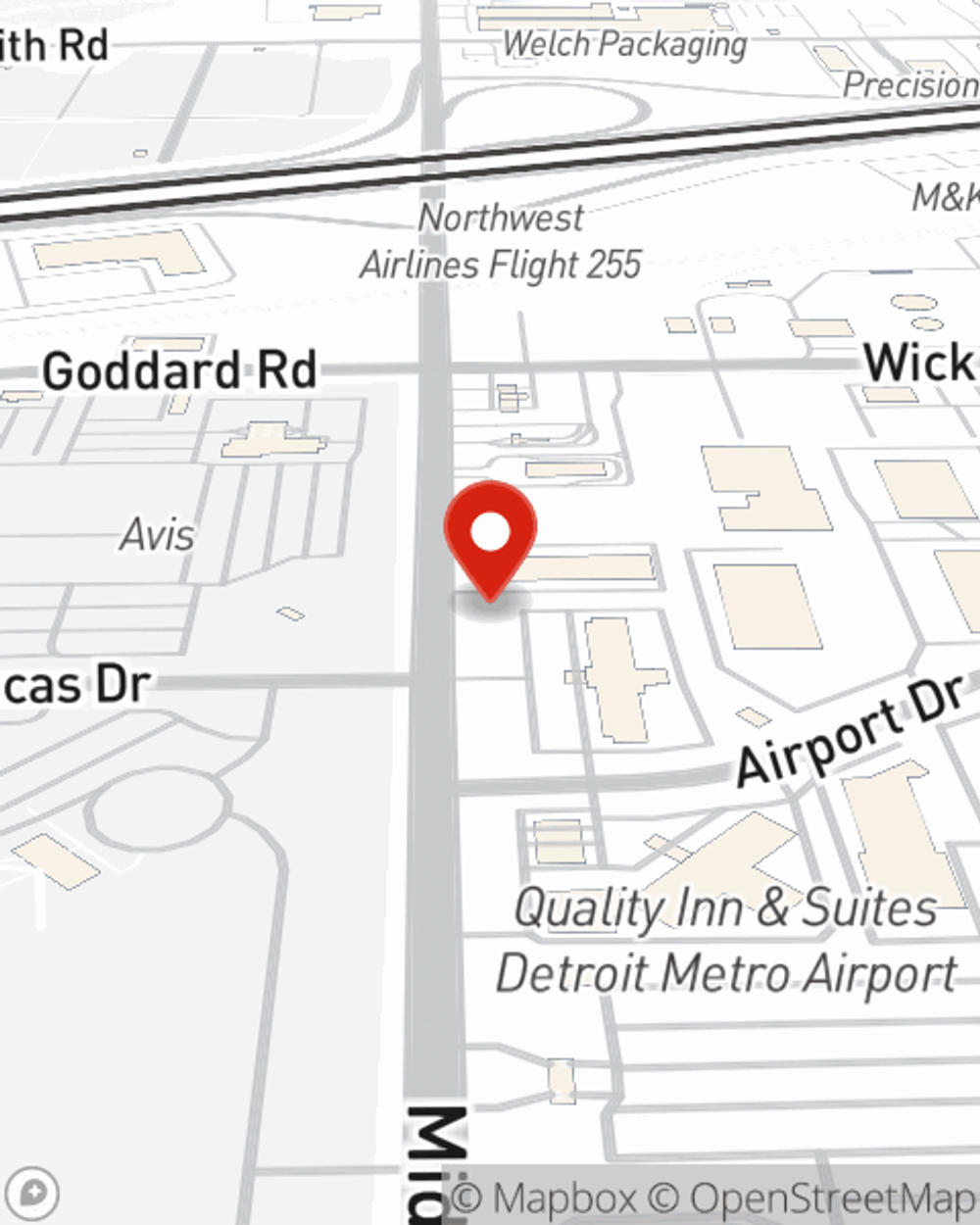 Map showing State Farm Agent Curtis Wolfe's office at 9321 Middlebelt Road, Romulus, MI