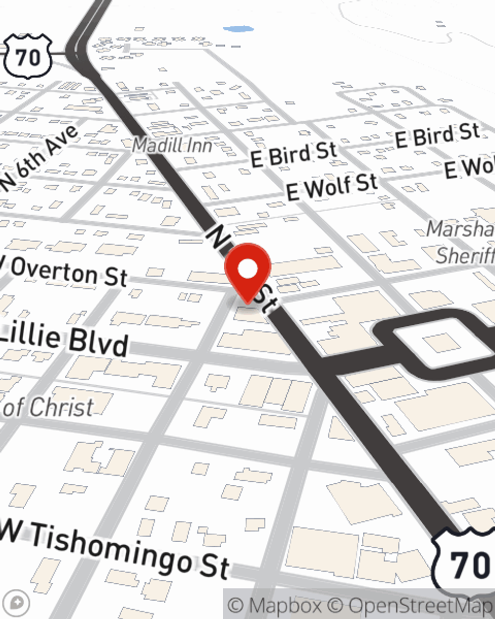 Map showing State Farm Agent Kyle Kennedy's office at 113 N 1st Street, Madill, OK