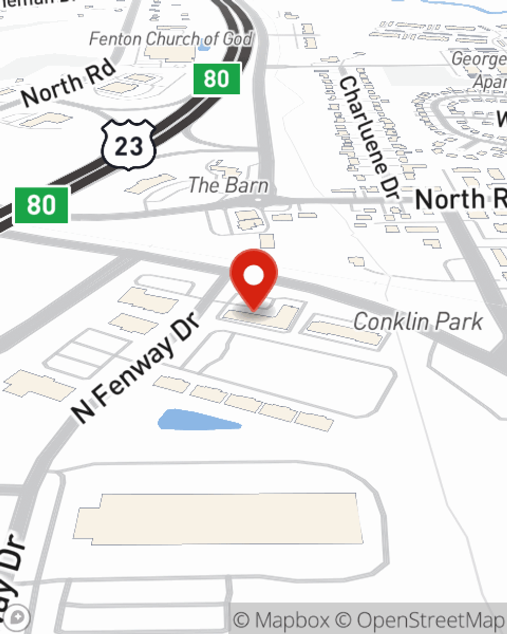 Map showing State Farm Agent Doug Mercer's office at 2813 Silver Lake Road Fenton, MI