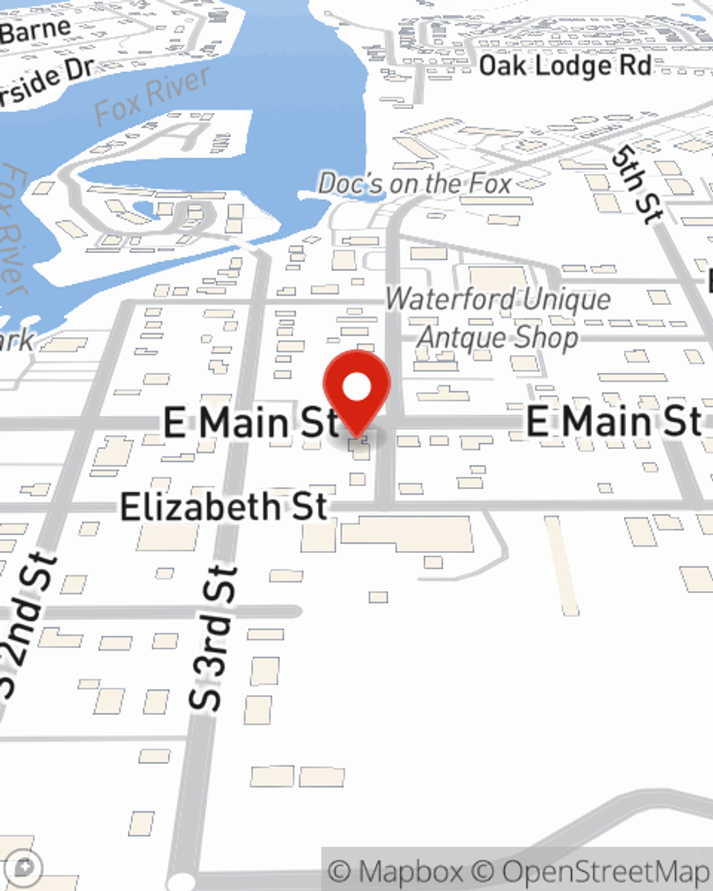 Map showing State Farm Agent Bill Czaja's office at 411 E Main St, Waterford, WI