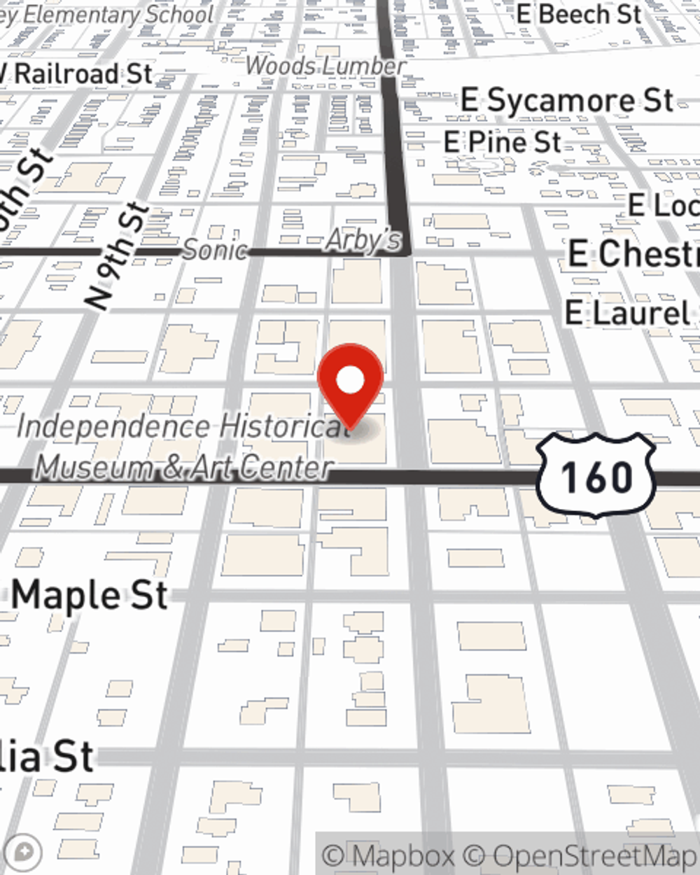 Map showing State Farm Agent Garrett Webster's office at 109 N Pennsylvania Avenue, Independence, KS