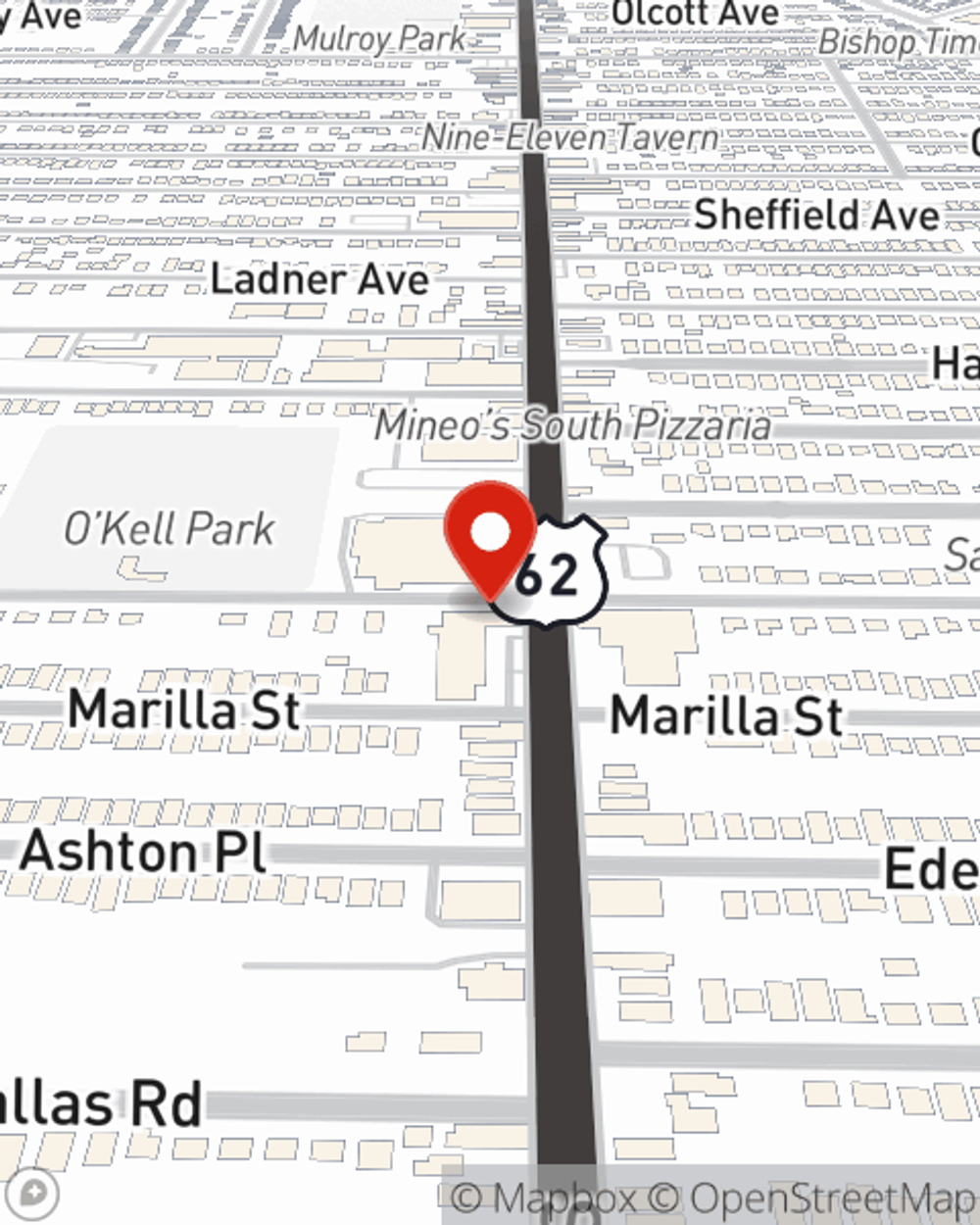 Map showing State Farm Agent Jim Corley's office at 2221 S Park Av, Buffalo, NY