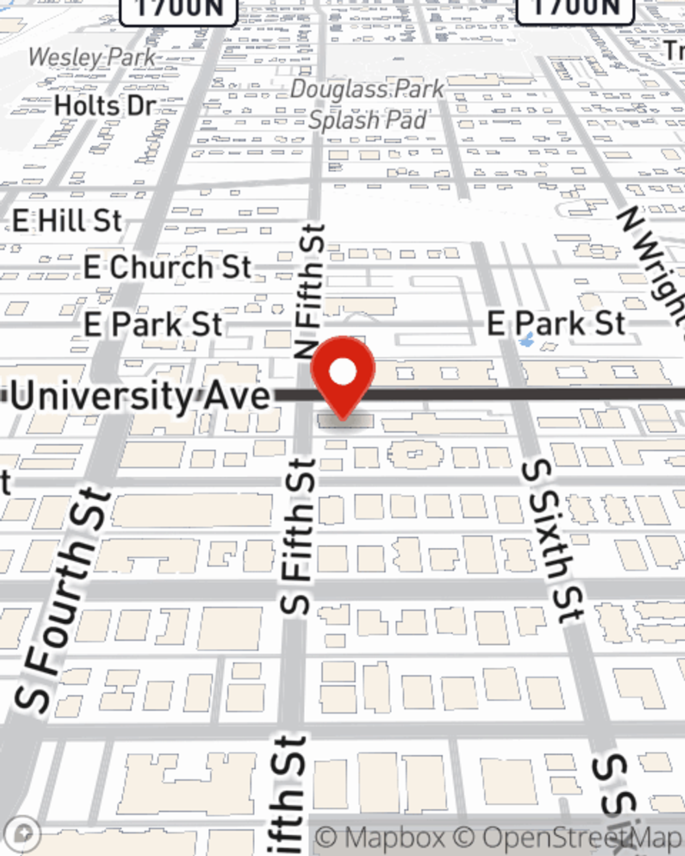 Map showing State Farm Agent John Caywood's office at 501 E University Avenue Ste 1, Champaign, IL
