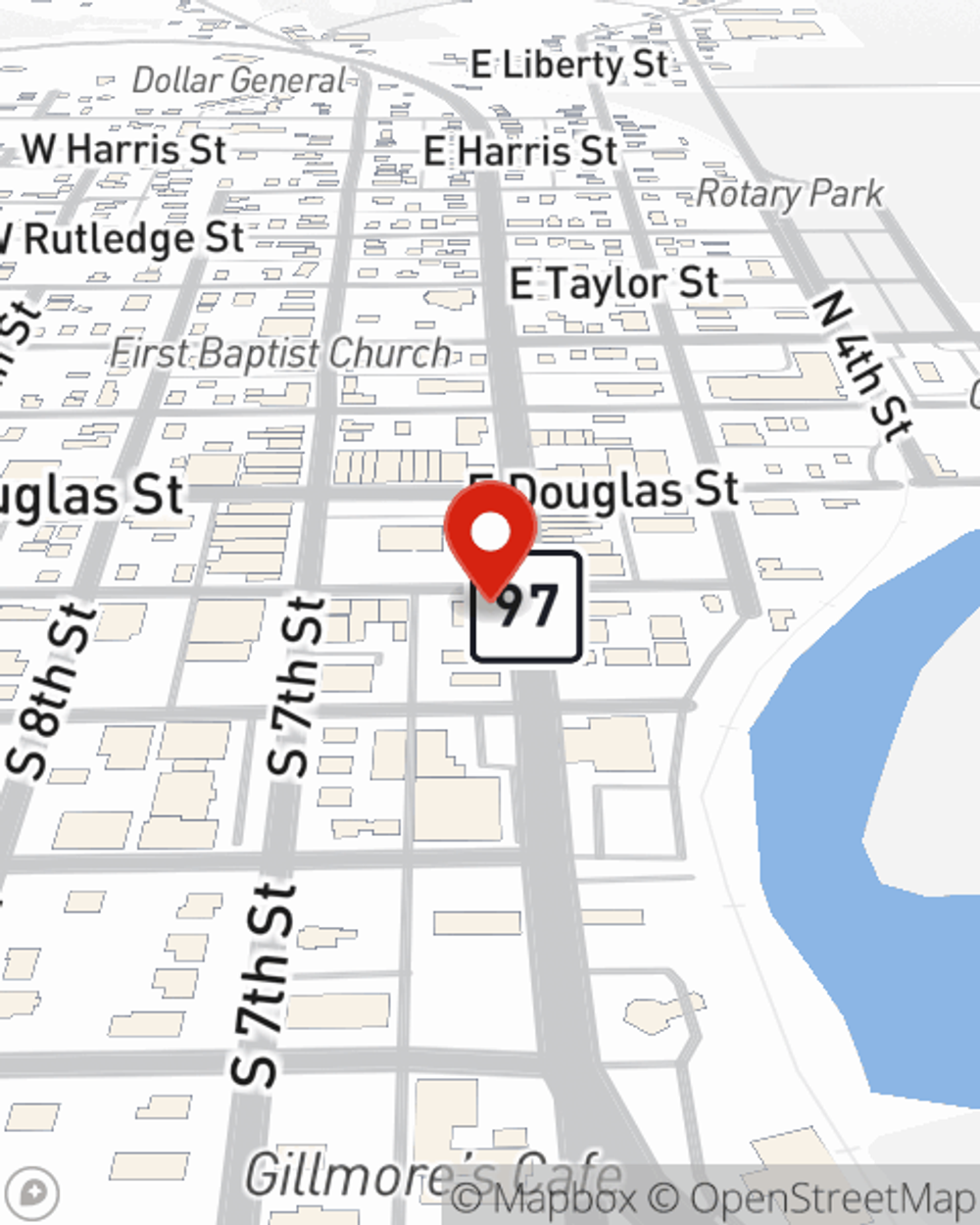 Map showing State Farm Agent Ty Turek's office at 122 E Jackson St, Petersburg, IL