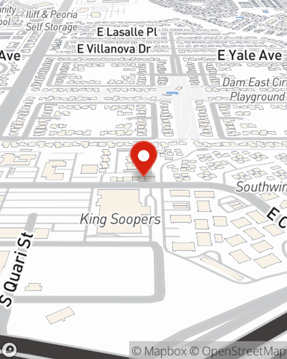 Map showing State Farm Agent Clayton Thomson's office at 12383 E Cornell Ave, Aurora, CO