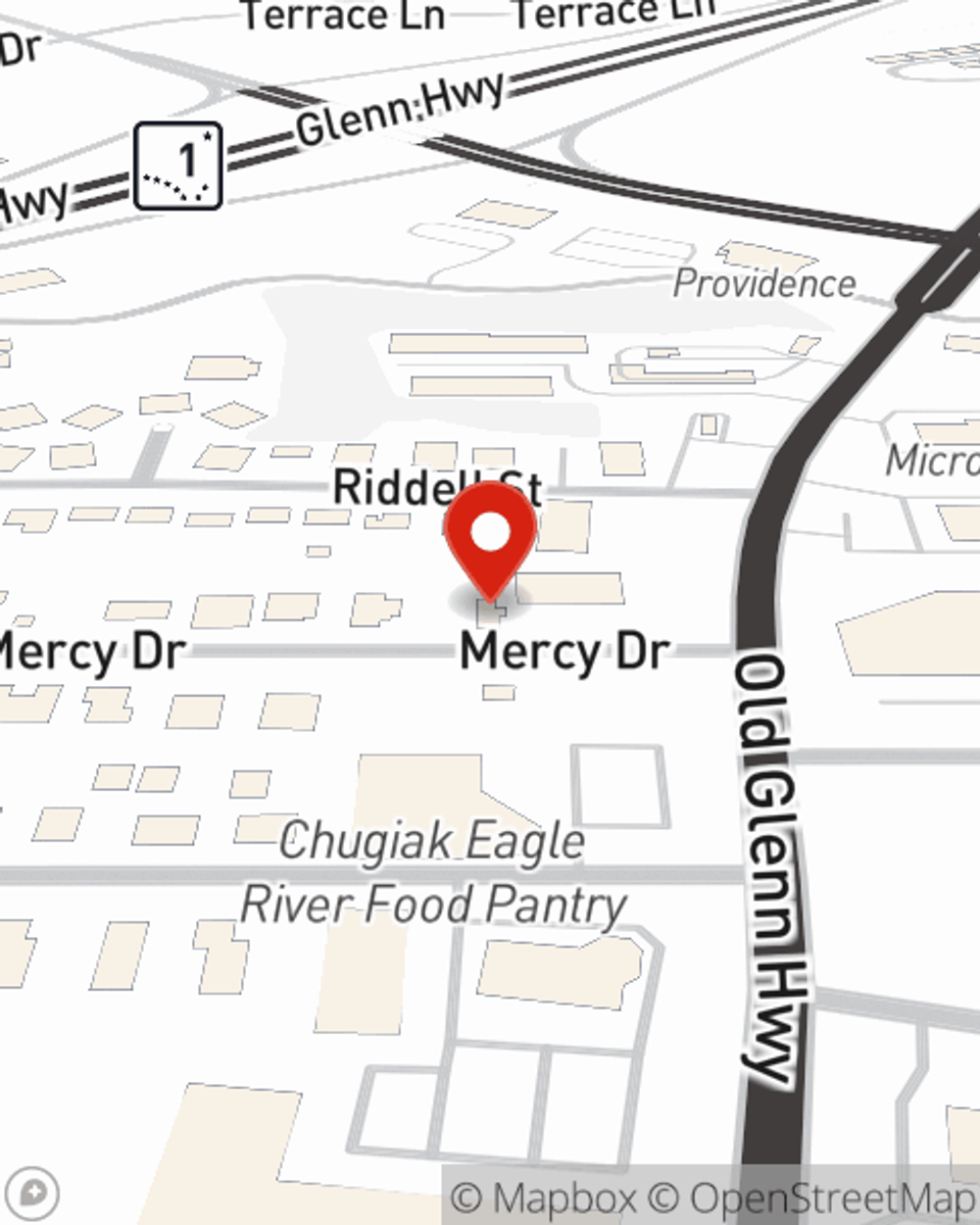 Map showing State Farm Agent Al Bowler Jr's office at 17051 Mercy Drive, Suite 215, Eagle River, AK