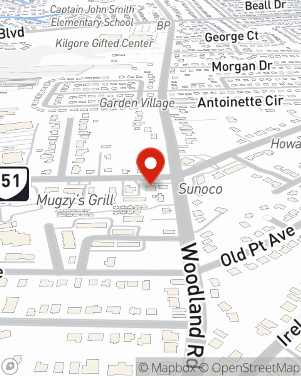 Map showing State Farm Agent Taylor Ethridge's office at 1326 E Pembroke Avenue, Hampton, VA
