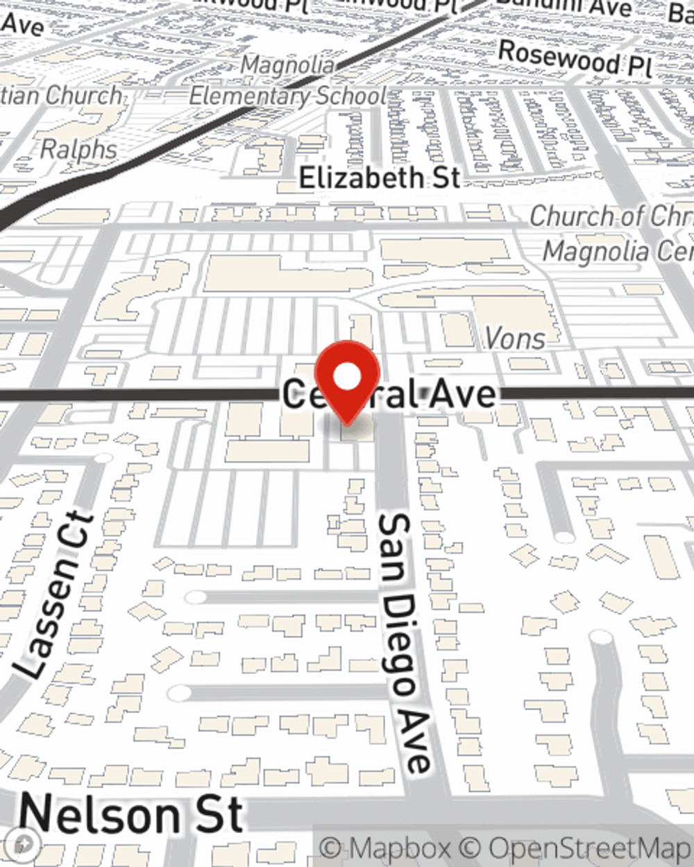 Map showing State Farm Agent Dave DeLille's office at 3590 Central Ave, Ste 212, Riverside, CA