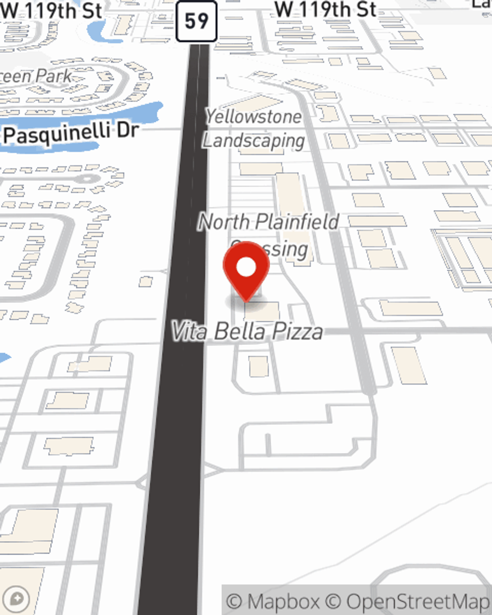 Map showing State Farm Agent Chris McLeod's office at 12443 South Rt 59, Unit 103, Plainfield, IL