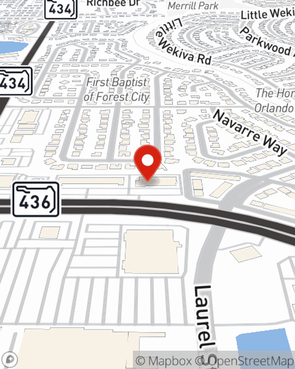 Map showing State Farm Agent Ron Fogarty's office at 801 W State Road 436, Suite 1031, Altamonte Springs, FL