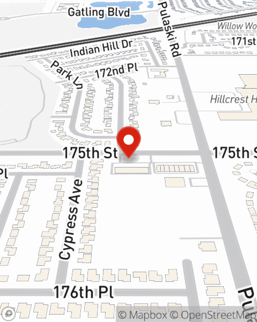 Map showing State Farm Agent Kim Smiley's office at 4029 w. 175th street, Country Club Hills, IL