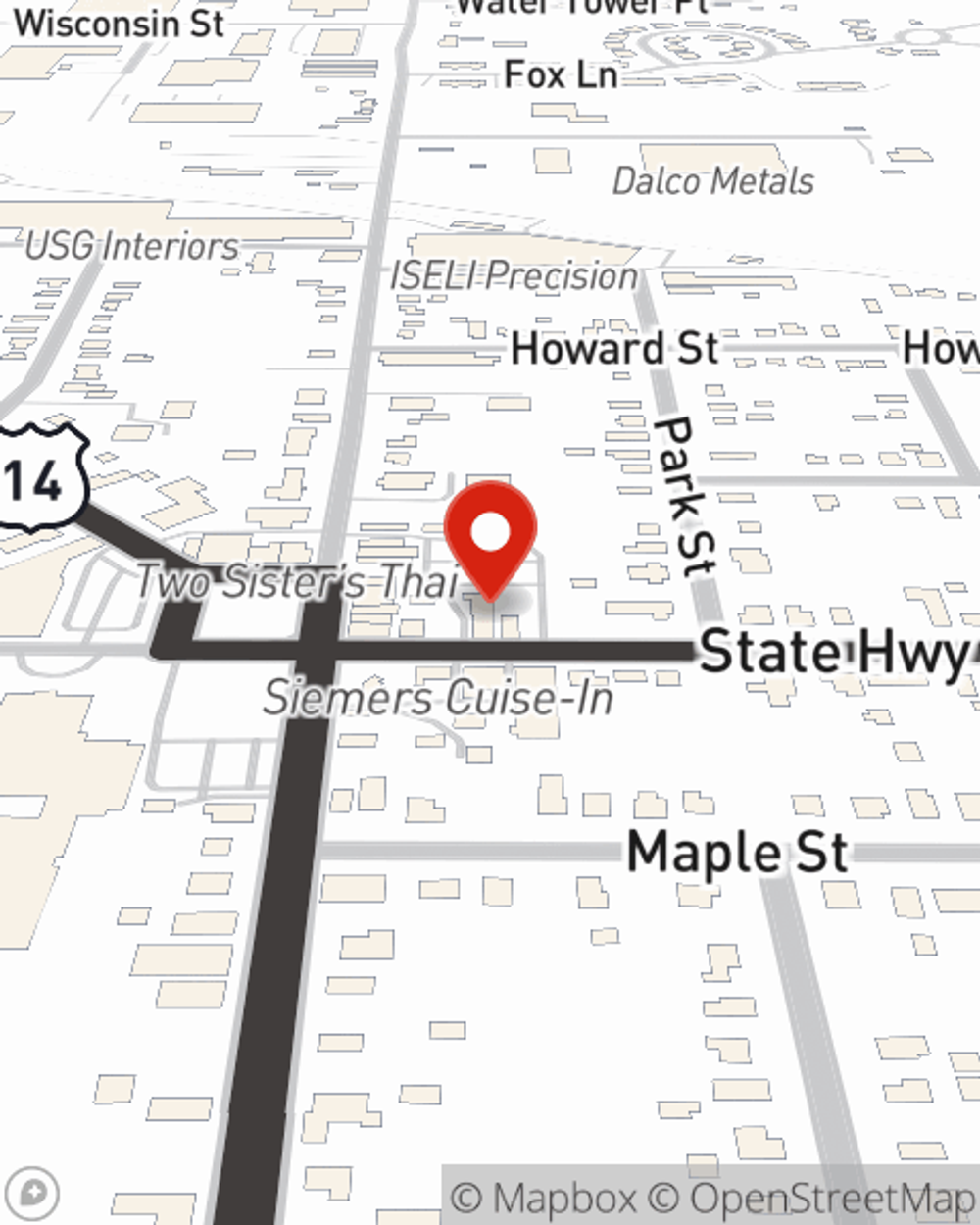 Map showing State Farm Agent Nate Ladsten's office at 114 Kenosha St Walworth, WI