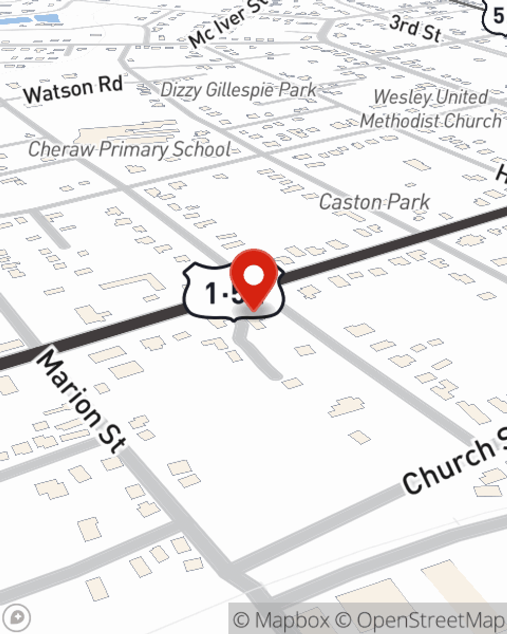 Map showing State Farm Agent Madison Love's office at 701 Market Street, Cheraw, SC