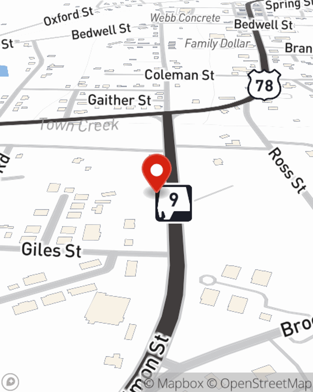 Map showing State Farm Agent Judd Edwards's office at 842 Almon St, Heflin, AL