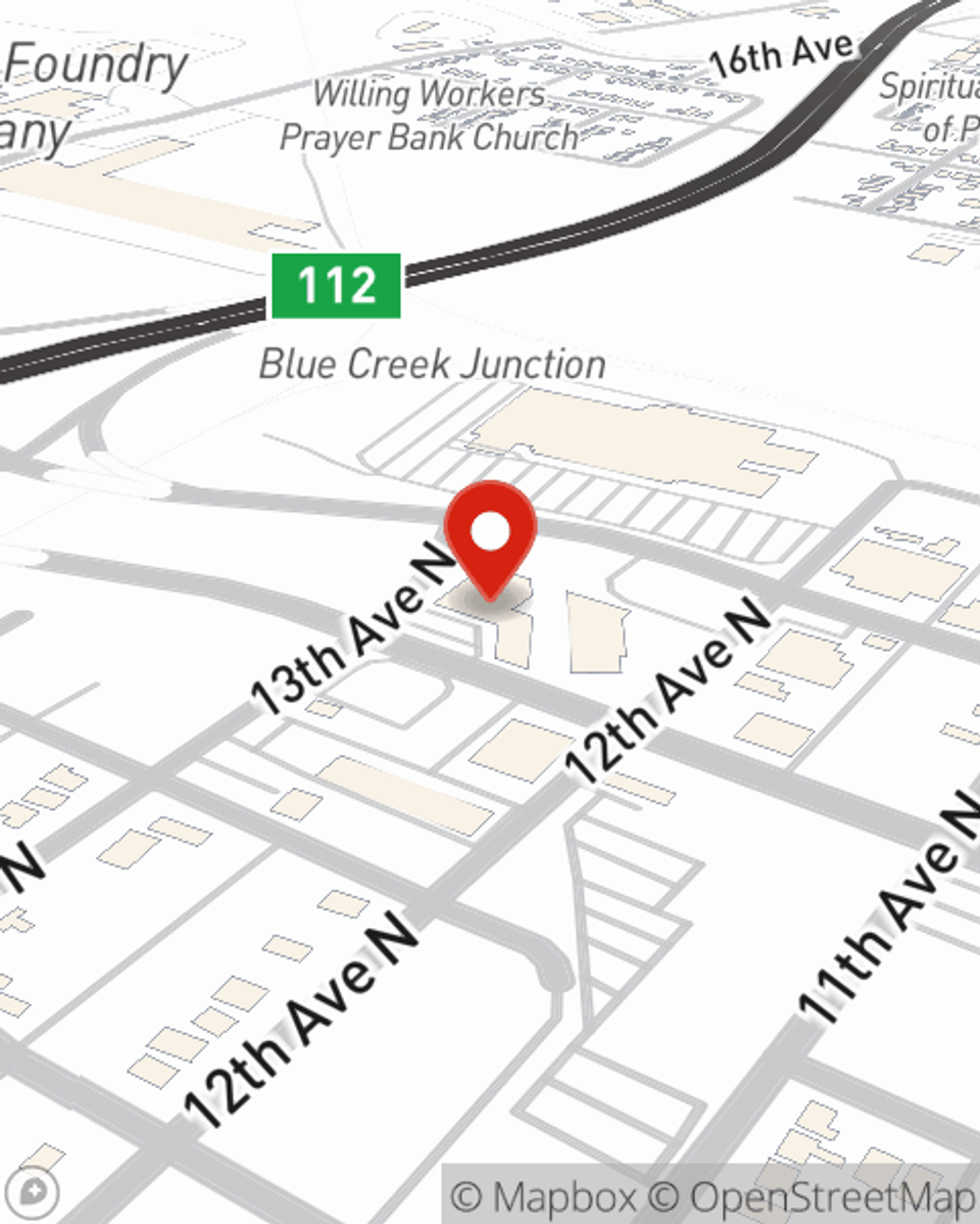 Map showing State Farm Agent Julie Bell's office at 1821 13th Avenue N, Bessemer, AL