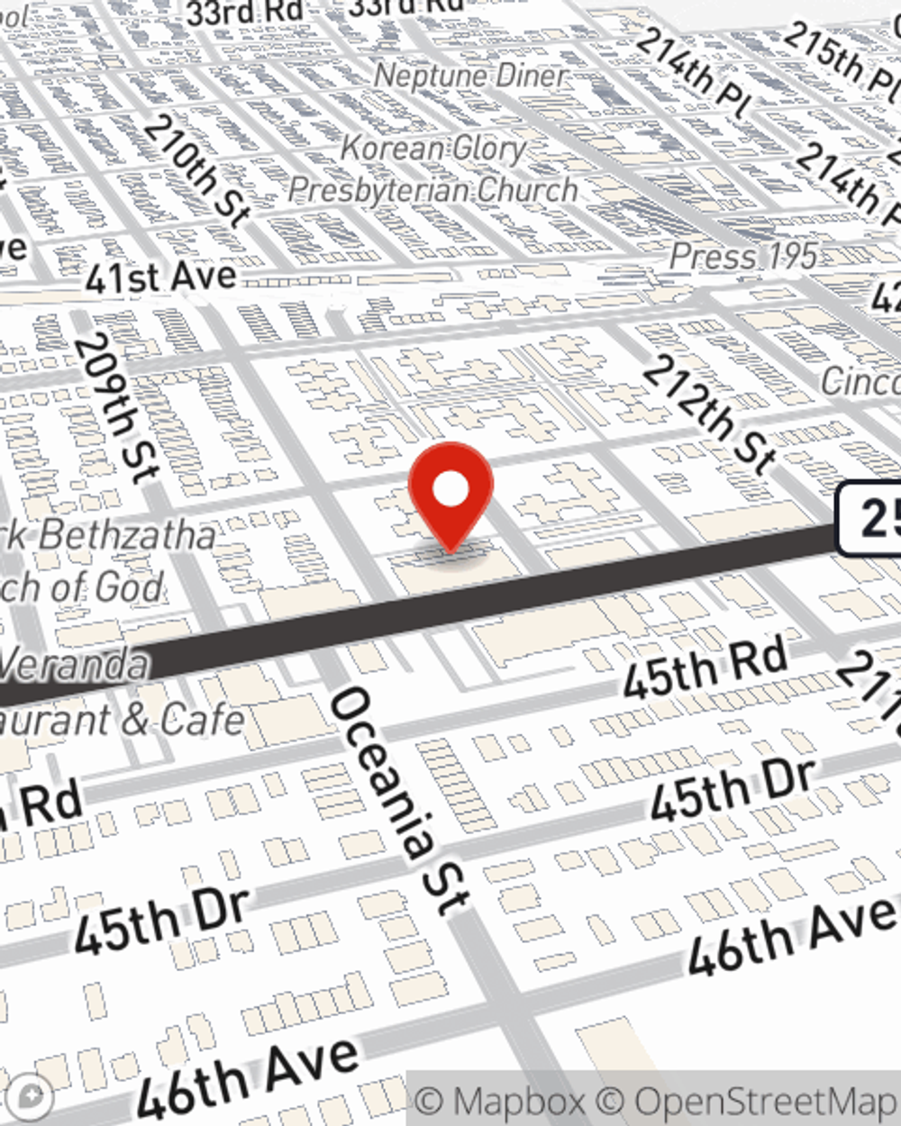 Map showing State Farm Agent Nick Albernas's office at 20935 Northern Blvd Suite 211, Bayside, NY