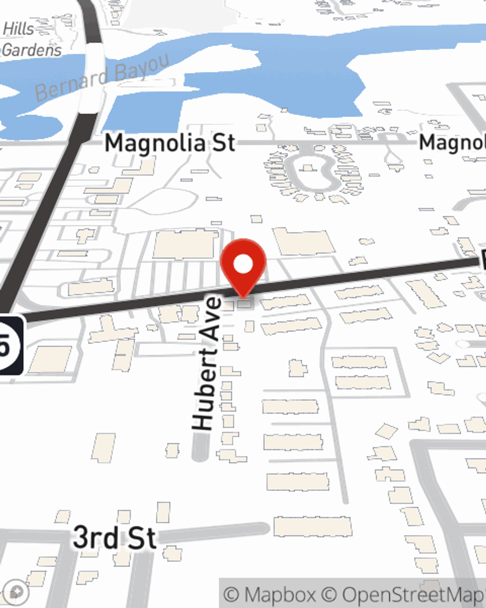 Map showing State Farm Agent Matt Harkins's office at 1505 E Pass Road, Gulfport, MS