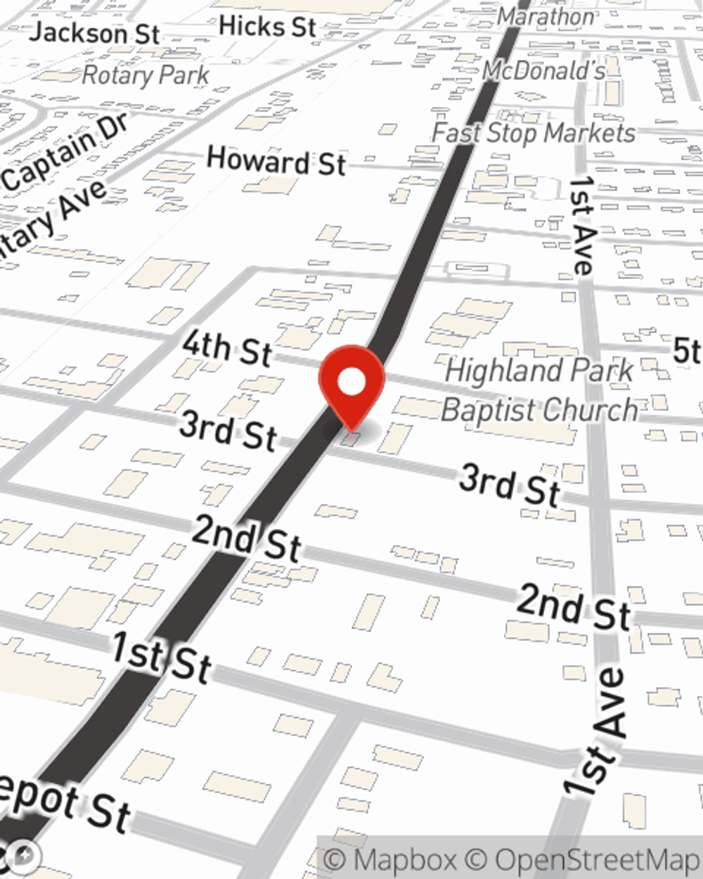 Map showing State Farm Agent Brad Nielsen's office at 708 North Locust Ave, Lawrenceburg, TN