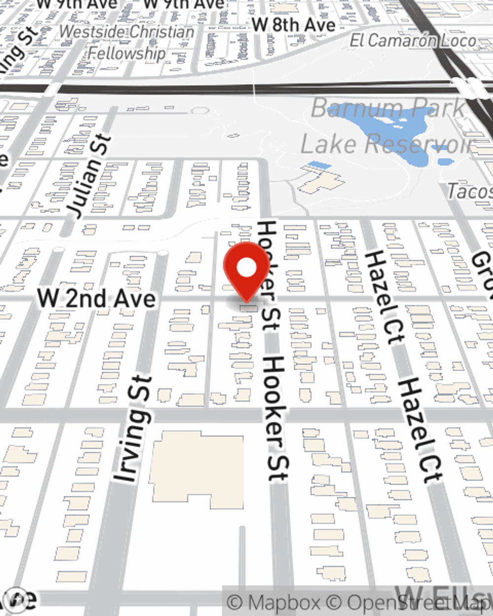 Map showing State Farm Agent Jesus Cruz's office at 3200 W 2nd Avenue, Denver, CO